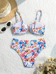 Swim Vcay 女款夏季海灘度假海洋生物印花性感泳衣套裝，金屬裝飾，女款節慶穿搭，女款夏季穿搭，海灘穿搭 - 彩色 - 查看 2