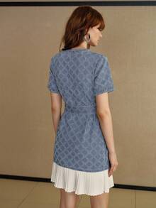 MOTF PREMIUM Vestido de mezclilla con cremallera delantera y patchwork para mujer - Lavado ligero - Ver 3