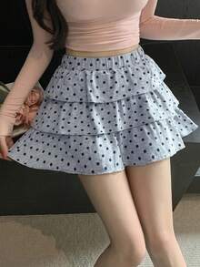 K-Vae Polka Dot Skirt Women Spring Summer Cake Everyday Holiday College Grey Cute Daily Date Y2k - Grey - View 7