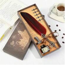 One Grey Retro Crown Feather Pen, With An Ink Pen Gift Box, Suitable For Dipping In Water For Use, Can Be Used As A Wedding Signature Pen Or A School Reunion Souvenir. - multicolor - View 5