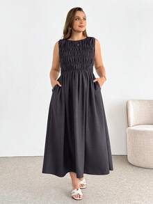 SHEIN Essnce 大尺碼夏季休閒無袖洋裝 - 紫色 - 查看 3