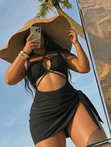Swim SXY 大尺碼女款豹紋隨機圖案一件式性感泳衣 2 件組 - 黑色 - 查看 1