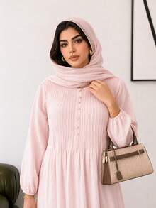 Solavon Plus Size Solid Color Casual Vacation Dress Fall - Dusty Pink - View 5