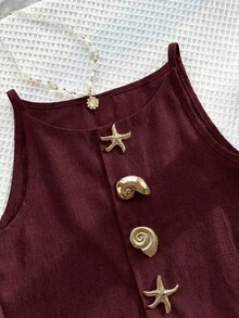 Tween Girl Metal Buckle Tank Top & Shorts Set - Burgundy - View 5