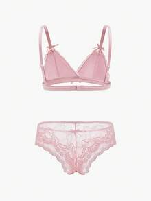 Bisouelle 3pcs Set Solid Color Lace Bralette & Bikini Panty Lingerie Set (No Wire Bra, Triangle Panty)For Summerfor Summer - Multicolor - View 20