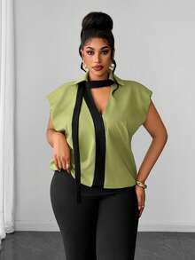 Maweii Spring Summer Casual Teachers' Day Minimalist Elegant Sophisticated Fashion Niche Design Daily Wear Loose Commute Office Emerald Green Women's Blouse - Green - View 3