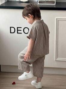 DAZY 男嬰條紋短袖上衣與長褲套裝 幼兒 - 淺灰色 - 查看 2