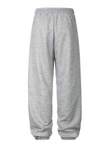 SUMWON Oversized Fleece Jogger Sweatpants With Drawstring Waist Elasticated Cuffs And Logo Embroidery - Grey - View 3