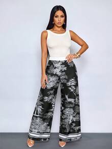 SOLERSUN Sexy And Elegant Women's Beach Vacation Vacation Spring/Summer Art Print Oil Painting Trousers Black And White - Black - View 5
