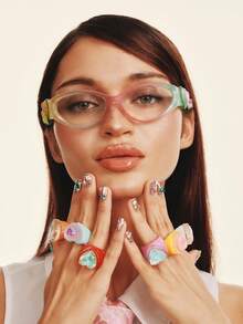 Popjeli 1 Cincin Resin Cinta Berwarna-warni, Perhiasan Musim Panas yang Lucu dan Menawan untuk Wanita dan Anak Perempuan, Cocok untuk Ditumpuk di Pantai dan Tepi Laut. - Berapa harganya? - View 3
