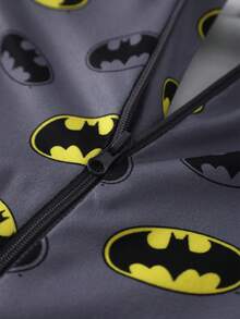BATMAN X SHEIN GraphicGems 春夏男嬰卡通酷 Logo 圖案長袖長褲針織高彈力針織面料修身舒適連身衣居家服爬行衣，適合居家與戶外穿著 - 灰色 - 查看 4