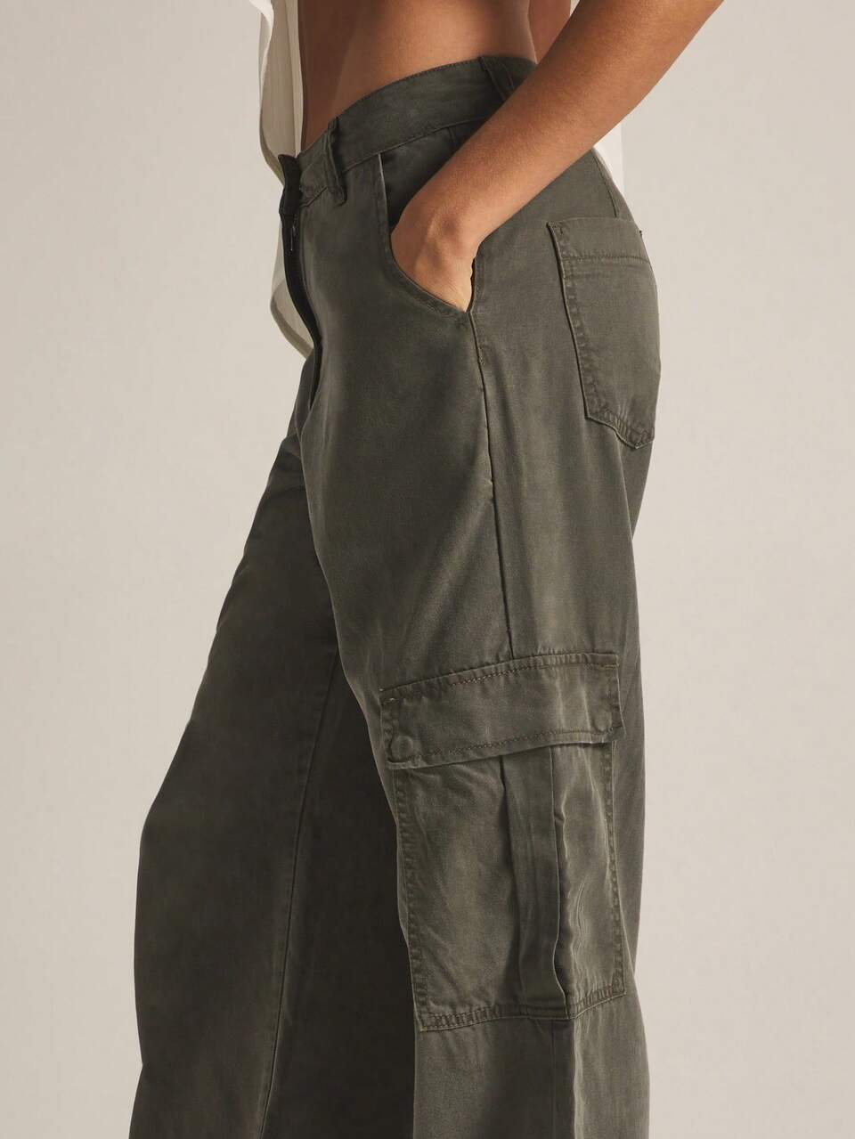 KSTM Wide Leg Cargo Pants With Utility Pockets Low Rise Full Length Relaxed Fit Casual Everyday Trouser
