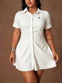 Rustia Vestido de talla grande de unicolor casual y estilizado - Blanco - Ver 1