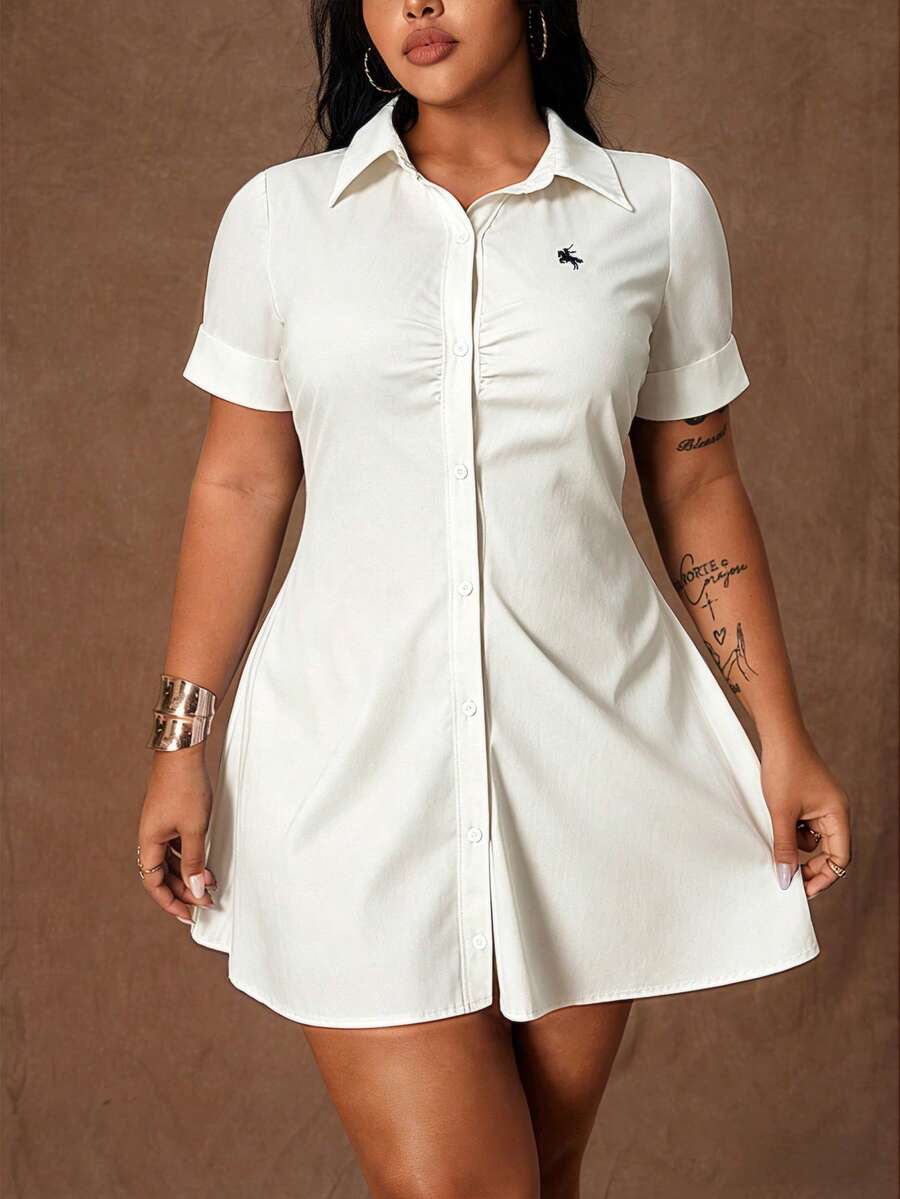 Rustia Vestido de talla grande de unicolor casual y estilizado - Blanco - Ver 1