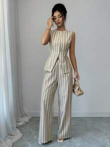 SHEIN Raffinéa 女款法式優雅度假休閒通勤金屬花朵鈕扣套裝 - 彩色 - 查看 6