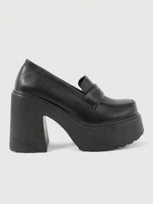 ROMWE Goth 女款黑色一腳蹬樂福鞋，瑪麗珍平底鞋，日系JK制服風，正式上班鞋，厚底平台平底鞋，聖誕 Y2K 2000s 風格 - 黑色+啞光 - 查看 2