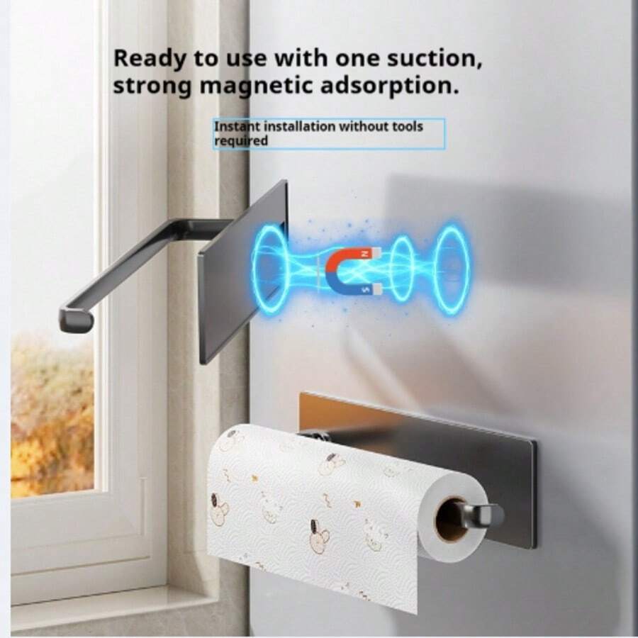 No Drill Magnetic Kitchen Paper Towel Holder, Wall Mount Roll Paper & Plastic Wrap Rack, Multi-Functional Storage Organizer - multicolor - View 1
