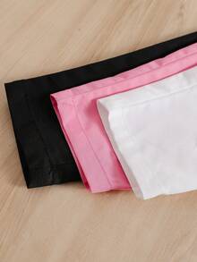 SHEIN 女嬰春夏秋冬高級純色純棉3D蝴蝶結直筒褲3件套，適合日常穿著與外出 - 彩色 - 查看 4