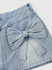 Sweetness Summer Sweet Girl Casual Cute Y2k 3D Bow Back Denim Skirt For Women Everyday Date Light Blue - Blue - View 3