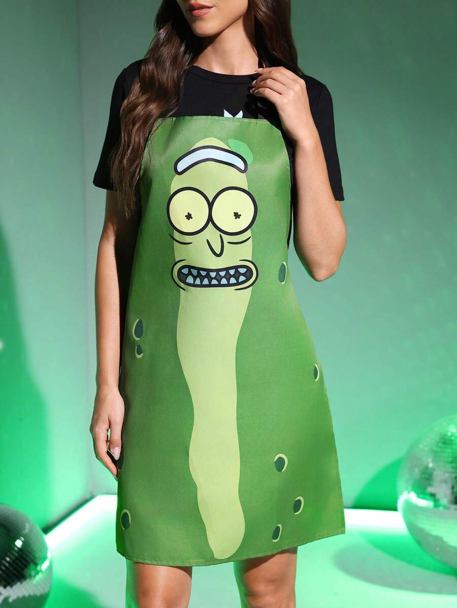 Rick and Morty X SHEIN 1 Buah Celemek Motif Kartun , Nyaman & Lembut, Penting untuk Dapur & Memanggang, Membersihkan, Hadiah, Cocok untuk Pria dan Wanita - Hijau - View 1