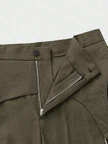 AXEPEAK Men's Solid Color Deconstructed Design Wide Leg Loose Casual Pants - Army Green - View 6