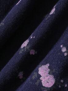 Dazy Plus 時尚兩件式居家服套裝，優雅碎花寬鬆上衣與睡褲，大尺碼女款春夏秋睡衣套裝 - 藏蓝色 - 查看 6