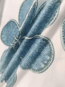 Resyla 女款修身休閒T恤，復古藍色花卉印花T恤，返校季、教師節、日常通勤，舒適面料，大花卉圖案T恤，購物、辦公穿搭 - 彩色 - 查看 5