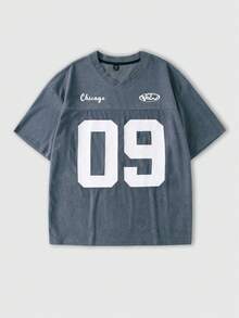 ROMWE MEN Prep Camiseta de manga corta con estampado digital casual para hombre - Gris - Ver 6