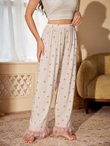 PalaceNights Court Style Ditsy Floral Lace Patchwork Pajama Pants - Multicolor - View 3
