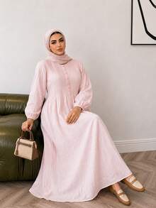 Solavon Plus Size Solid Color Casual Vacation Dress Fall - Dusty Pink - View 6