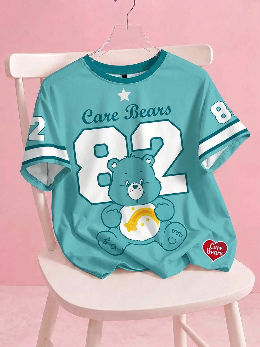 SHEIN X Care Bears 女士卡通印花圆领短袖休闲T恤 - - 白色 - 查看 1