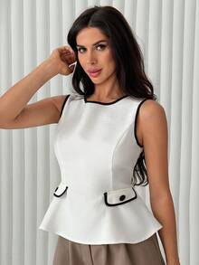 DAZY Women's Elegant Colorblock Sleeveless Pullover Blouse, Summer - White - View 3