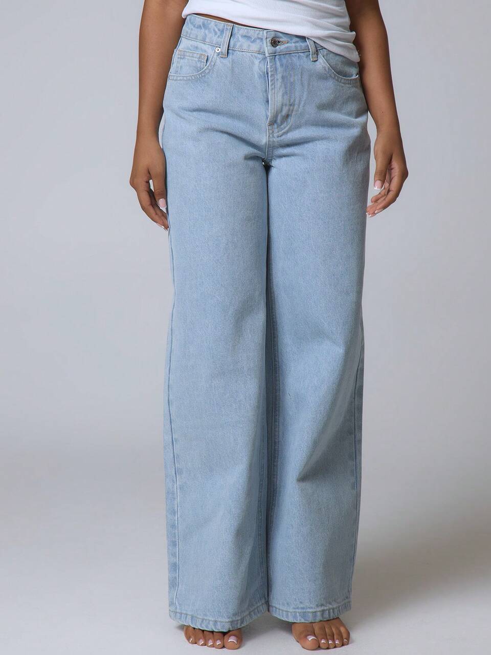 Petite Denim Light Blue Mid Waist Wide Leg Jeans