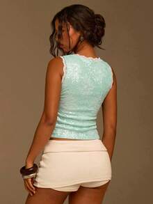 Athîral Women's Elegant Cute Lace Sequin Top, Summer , Music Festival Vacation , Party Top, Beach Vacation , Holiday Mint Green - Mint Green - View 2