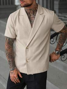 Manfinity Dauomo Camisa-chaqueta de traje de manga corta para hombre - Gris Claro - Ver 6