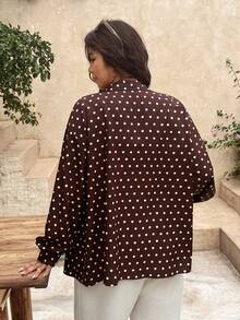 SHEIN Frenchy Plus Size Shirt, Plus Size Autumn Shirt, Plus Size Long Sleeve Polka Dot Shirt, Brown Polka Dot Shirt, Brown Top, Loose Casual Shirt, Plus Size Autumn/Winter Clothing - Brown - View 8