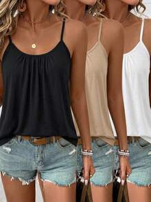 Comfylo 3 piezas de camisolas holgadas con fruncido para mujer talla grande con tirantes ajustables, adecuadas para primavera y verano - Multicolor - Ver 1