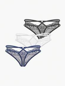 Bisouelle 3 gói Quần lót ren hoa gợi cảm - Nhiều màu - Xem 2