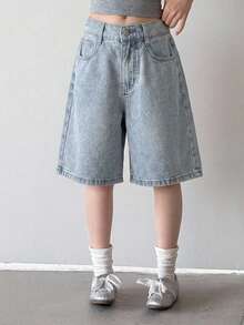Dazy Kids Jeans de Mezclilla para Niñas Primavera/Verano Nuevo Estilo Bolsillo Trasero con Strass Acampanados (Grande) - Lavado ligero - Ver 4