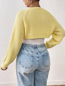 SHEIN EZwear 大尺碼女款淡黃色長袖背心薄款開襟衫 - 鵝黃色 - 查看 2