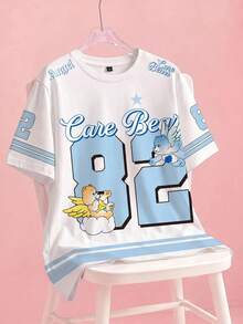 SHEIN X Care Bears 大尺碼卡通印花圓領T恤全身印花 - 白色 - 查看 1