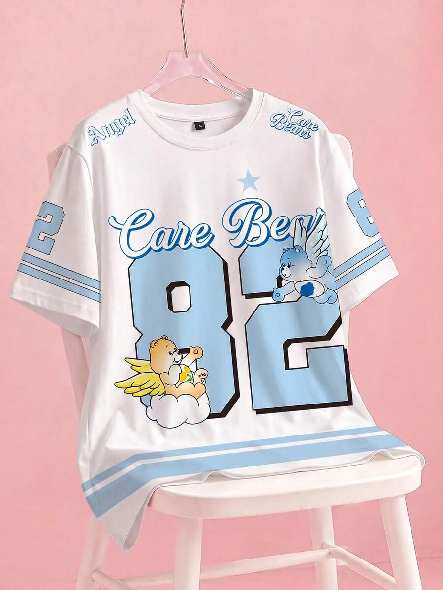 SHEIN X Care Bears 大尺碼卡通印花圓領T恤全身印花 - 白色 - 查看 1