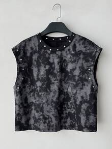 IslaSuriya Camiseta de tirantes de mujer de verano casual grunge con estampado gris oscuro para conciertos - Gris - Ver 3