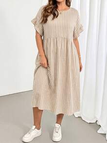 SHEIN Essnce 大尺碼夏季休閒條紋口袋洋裝 - 彩色 - 查看 3