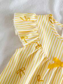 SHEIN Vintaside Kids Vestido para bebé niña pequeña/recién nacida 0-3 años primavera/verano casual versátil lindo dulce divertido con mangas de volantes - Amarillo - Ver 12