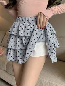 K-Vae Polka Dot Skirt Women Spring Summer Cake Everyday Holiday College Grey Cute Daily Date Y2k - Grey - View 4