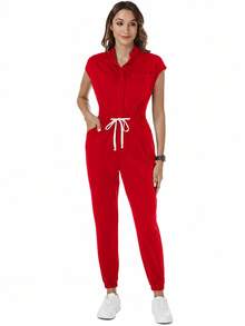 TaskEZ Mono de enfermería con cintura con cordón - Rojo - Ver 6