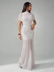 SHEIN Tall Summer Elegant Polka Dot Print Dress - White - View 7