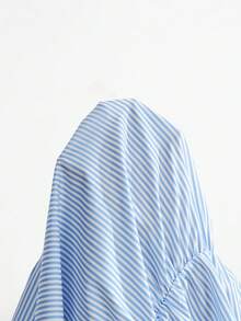 SHEIN 女款夏季中長版V領杏色荷葉袖百褶孕婦洋裝 - 藍色 - 查看 7