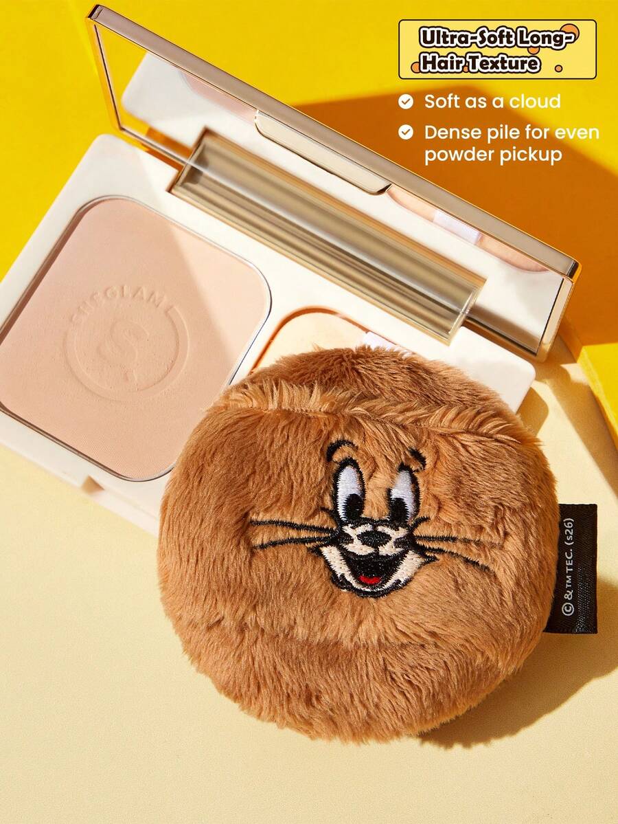 TOM & JERRY X SHEIN Cartoon Cat & Mouse Plush Powder Puff, Fluffy Makeup Puff For Loose Powder, Setting Powder & Compact Powder, Gentle On Skin, Ideal For Daily Makeup & Travel - Brown - View 1
